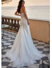 Beaded Ivory Lace Tulle Wedding Dress With Detachable Jacket